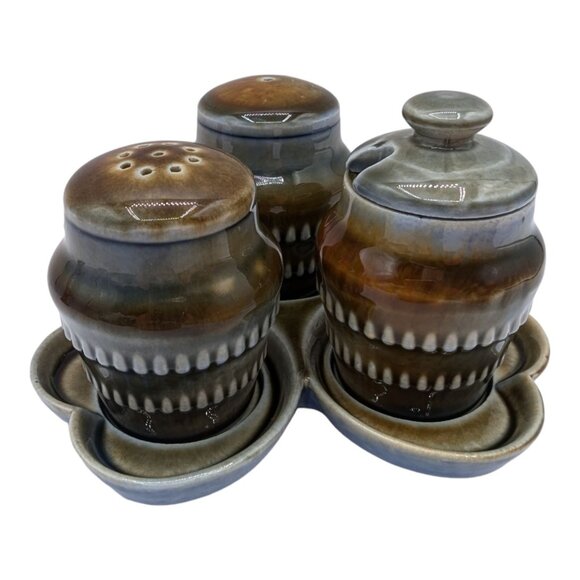 Vintage Wade Irish Porcelain Shamrock Salt & Pepper Shaker Set With Mustard Pot - Picture 11 of 14